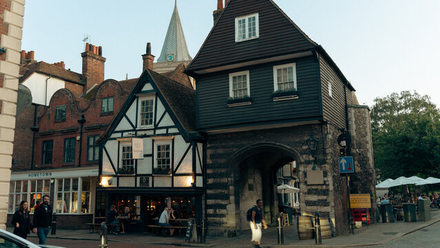 Editorial view of Rochester, Kent on 08/08/2025 showing bustling High Street, historic buildings, and cathedral. For news and documentary use only