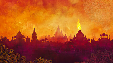Magical Cityscape at Twilight: A Mystical Journey Through Time and Space for Dussehra, Vijayadashami