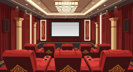 Luxurious Home Cinema Interior with Plush Seating and Elegant Detailing