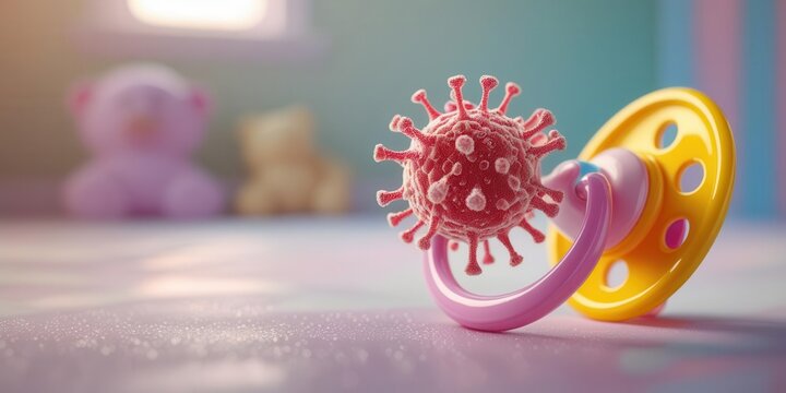 Impact of covid-19 on infant health nursery digital art playful close-up virus awareness