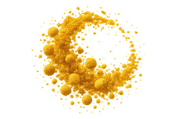 Swirling yellow powder forming a crescent moon shape on transparent background