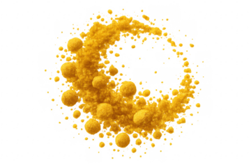 Swirling yellow powder forming a crescent moon shape on transparent background