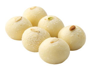 Delicious and Creamy Milk Sweets Stacked High A Tempting Delight Featuring Almond Garnish Against a Clean Background