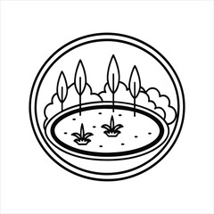 Pond Water Body Line Art Vector Design