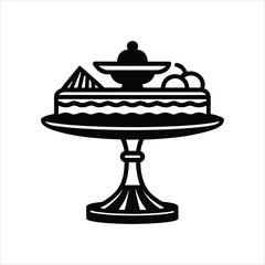 Sweet Dessert on Stand Line Art Vector Drawing