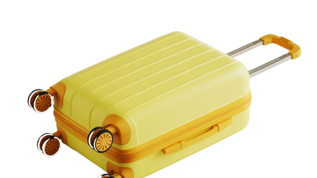 Yellow suitcase with orange accents and retractable handle on white background luggage travel isolated on a transparent background