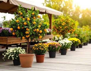 Obraz premium Citrus Trees Flowers at Garden Center.