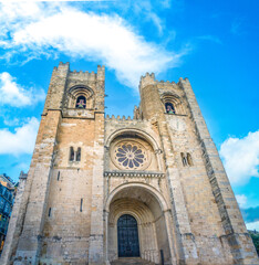 Facade of the Sé de Lisboa (Cathedral of Saint Mary Major), Lisbon, Portugal