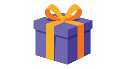 Isometric Purple Gift Box with Orange Ribbon and Bow Illustration