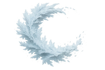 Crescent of ice crystals forming a winter frame on transparent background