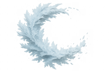 Crescent of ice crystals forming a winter frame on transparent background