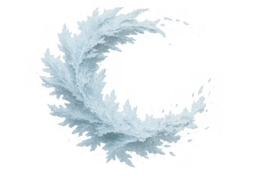 Crescent of ice crystals forming a winter frame on transparent background