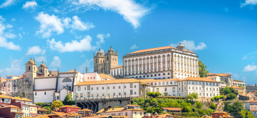 Fototapeta premium Stunning view hilltop area of the old city of Porto surrounding its medieval Cathedral. Porto (Oporto), Portugal