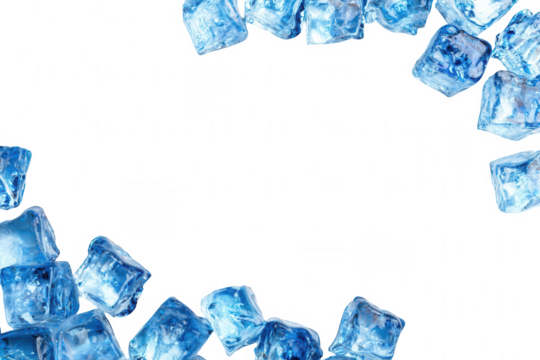 Abstract frame of blue ice cubes, png, transparent