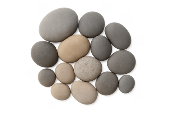 Group of Smooth Beige and Gray Stones on Transparent Background