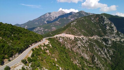 Winding mountain road through lush greenery