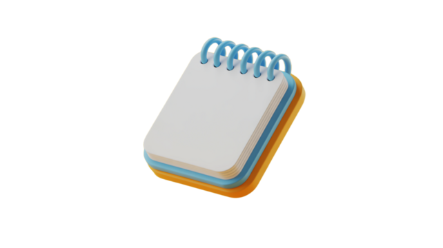 Blank Spiral Notebook with Blue Binding on Yellow Background notepad paper isolated on a transparent background