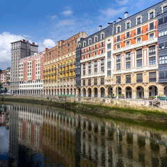 Fototapeta premium River front promenade of the city of Bilbao, Biscay, Basque Country, northern Spain