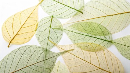 Elegant translucent leaves in soft green-yellow tones, nature-inspired art.