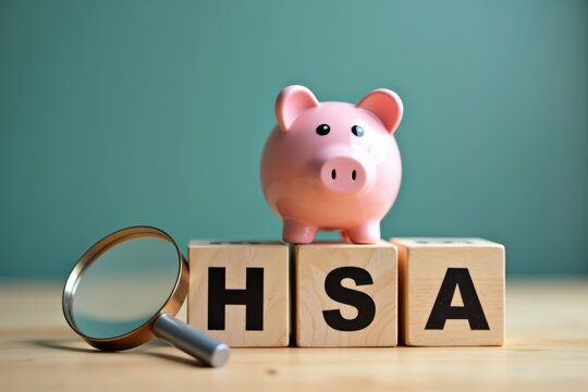 Whimsical Photoshoot: Miniature Piggy Bank on HSA Wooden Blocks with Tiny Magnifying Glass