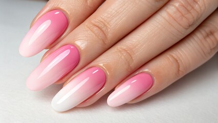 Elegant pink gradient nails in close-up.