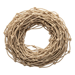 Of a tightly wound coil of thick, knotted rope, isolated on a transparent background