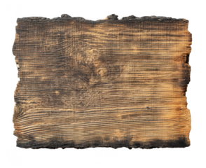 Wooden board with old, burned edges, png, transparent