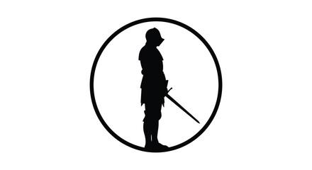 Silhouette of a Medieval Knight Standing with Sword Inside Oval Frame