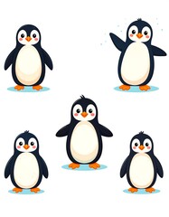 Obraz premium Cute penguin cartoon characters in various poses