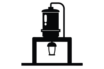 Black silhouette of a laboratory distiller apparatus setup on a squared base structure