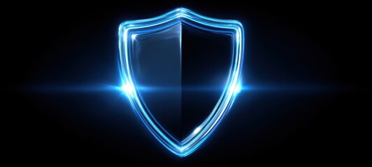 The Shield of Neon Blue Light Representing Futuristic Digital Security and Cyber Protection