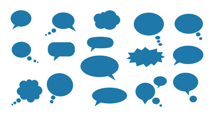 Collection of Blue Speech Bubbles and Thought Bubbles for Design