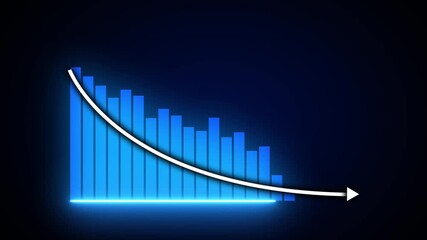 Business decline bar chart, monthly revenue decrease animation, annual company loss graph, tech HUD style, digital financial visualization - Powered by Adobe