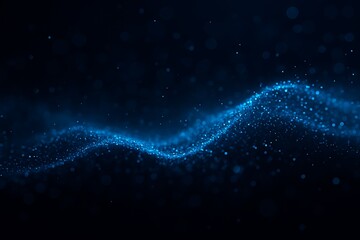 Abstract glowing blue particle wave over dark background representing futuristic data flow, digital technology, quantum computing, and innovative network connections in modern cyberspace environment