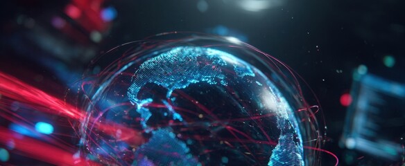 The Holographic Globe Representing Global Digital Connectivity and Futuristic Data Network