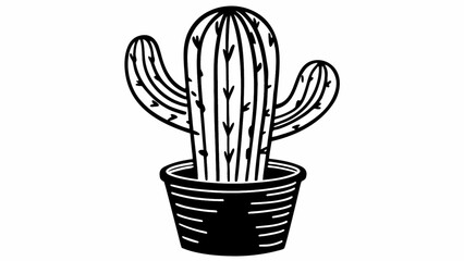 Illustration of a potted cactus with two arms and vertical lines design art