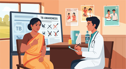 Tuberculosis awareness program doctor consults with patient in clinic