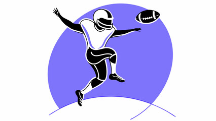 A football player leaps, throwing the ball.
