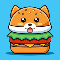 Cute burger-dog, happy and ready to eat.
