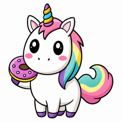 Cute unicorn eating a donut.
