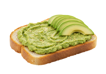 Avocado toast slice with smashed avocado and green slices on bread food studio shot