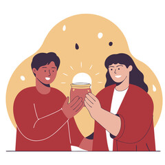 Two people share a jar of golden treasure.
