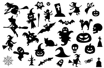 Naklejka premium halloween icons silhouette transparent