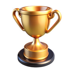 Golden trophy cup on a black base, isolated on transparent background