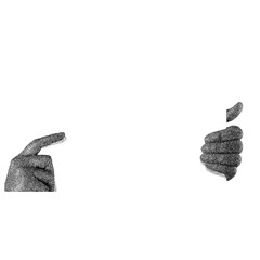 A halftone retro vintage hand gesture with transparent background