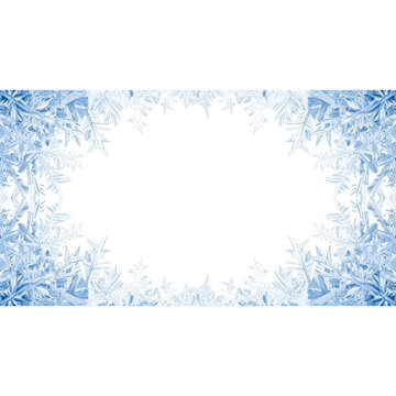 Frosty ice crystal border framing edges with intricate snowflake patterns creating cold winter atmosphere and delicate icy texture