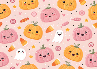 Cute Halloween Pumpkins and Ghosts