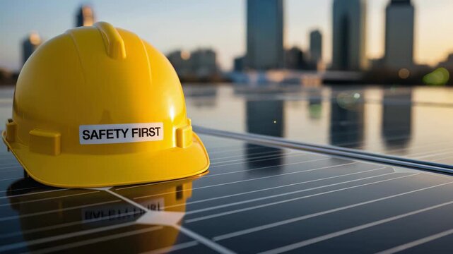 Solar technician inspecting photovoltaic panel installation while holding a digital tablet, implementation and maintenance of renewable energy systems in a sustainable environment.