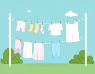 Clothes drying on a clothesline on a sunny day