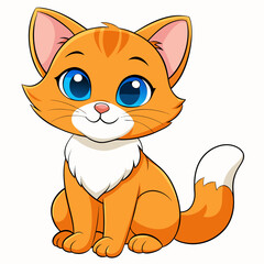 Cute orange kitten, sitting, big blue eyes.
